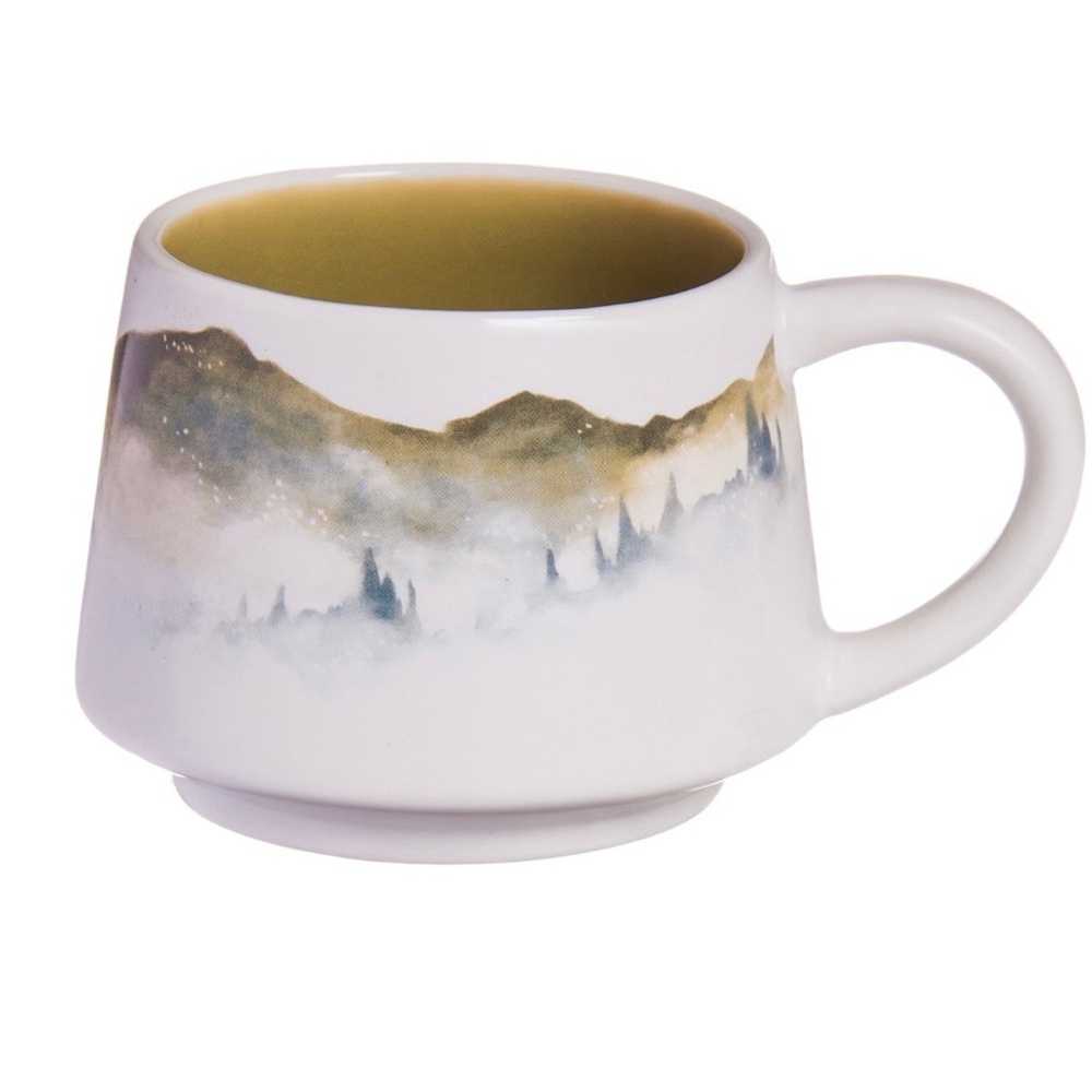 Ceramic Mountain Mist Coffee Mug - Olive Interior